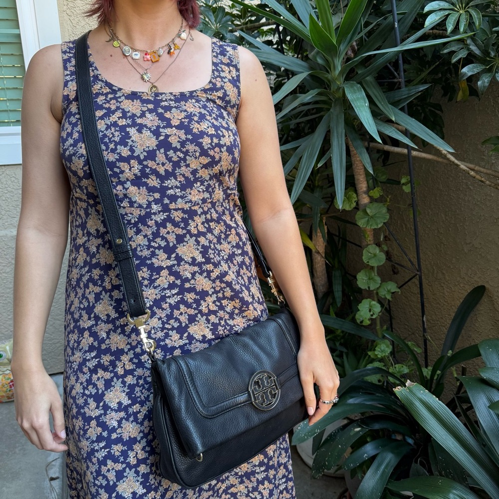 Vintage Black Tory Burch Pebble Leather Convertible Crossbody Bag
